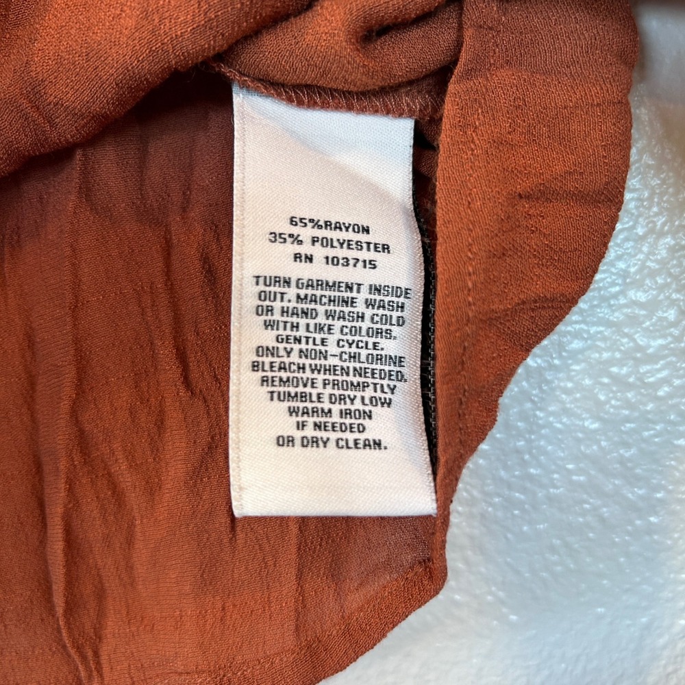 Nanette Lepore Rust Orange Smocked High Neck Ruffle Sleeveless Blouse Small - Picture 3 of 9